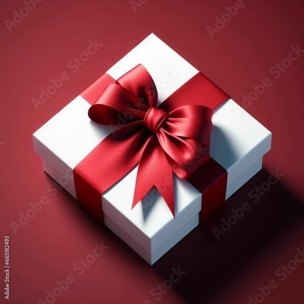Fototapeta a gift box with a red bow. IA Generativa
