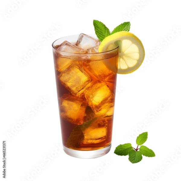 Obraz glass cup of iced tea isolated on white background, ai generated
