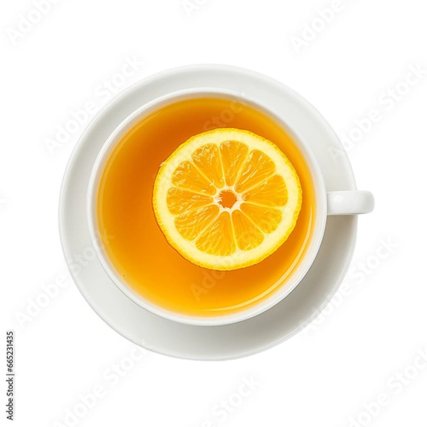 Obraz cup of lemon tea top view isolated on white background, ai generated