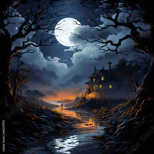 Obraz halloween landscape moon