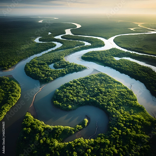 Fototapeta Aerial drone view of the Congo River 