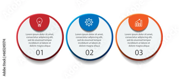 Fototapeta Three step infographic, simple design, lines, colors, icons, 3 parts, suitable for your business presentation