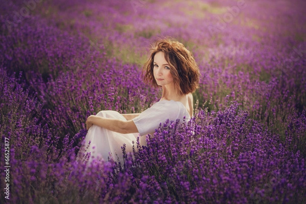 Obraz Smiling beautiful brunette in the lavender field