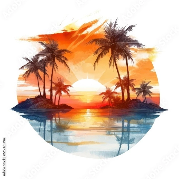 Fototapeta Tropical sunset for t-shirt design.