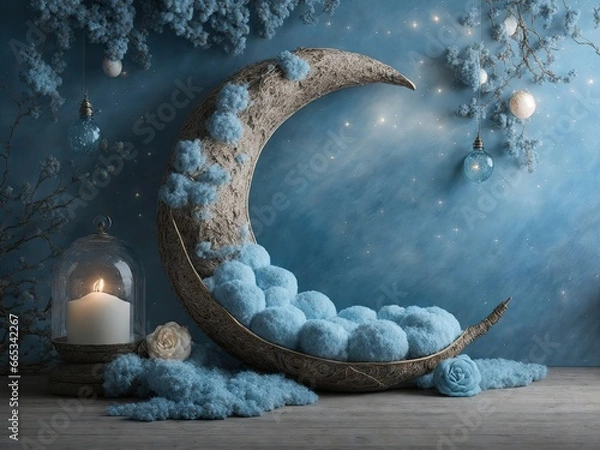 Fototapeta Moon Newborn Digital Backdrop, NEWBORN DIGITAL BACKDROP, for Baby Girl Boy, Photo Shoot Crescent Moon Background, Moon Overlay, Moon Newborn Props