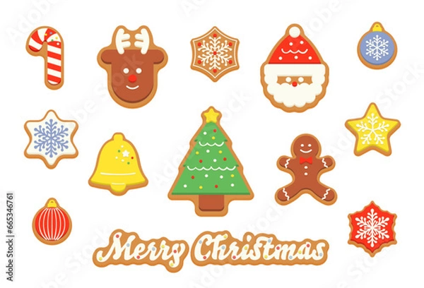 Obraz クリスマスモチーフのジンジャークッキー・クッキーのベクターイラスト／12月・クリスマス・冬