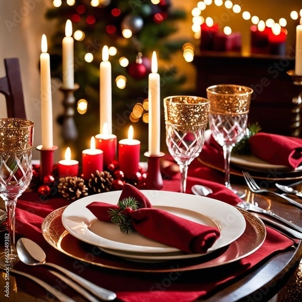 Fototapeta christmas table setting