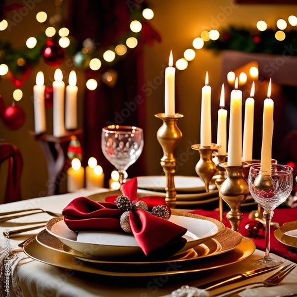 Obraz christmas table setting for a dinner