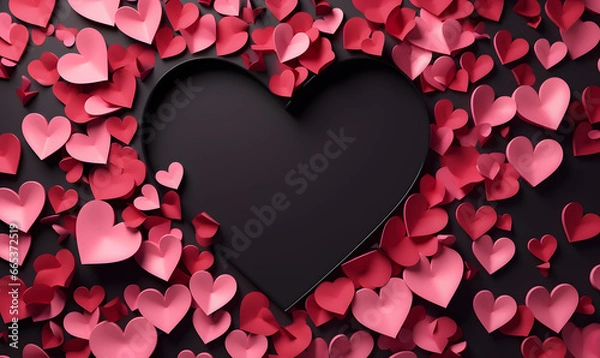 Obraz Valentine's Day paper cut heart. Love background with blank space. Generative AI