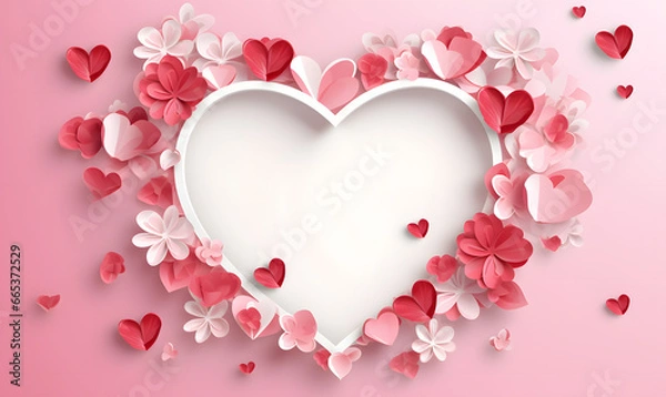 Obraz Valentine's Day paper cut heart. Love background with blank space. Generative AI