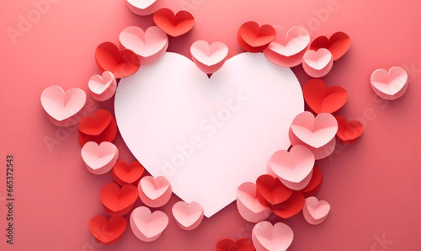 Obraz Valentine's Day paper cut heart. Love background with blank space. Generative AI