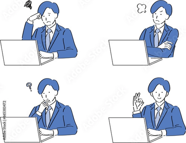 Obraz PCを操作する色々な表情のスーツ男性