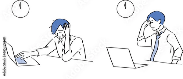 Obraz 深夜まで残業をして疲労しているワイシャツの男性