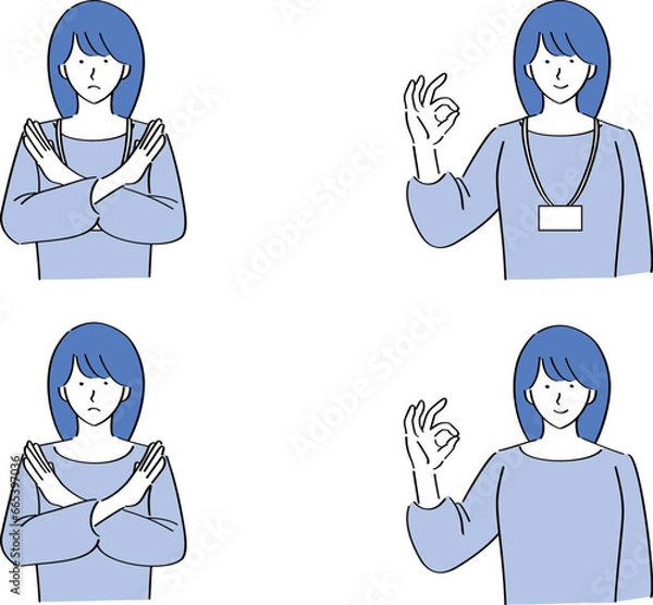 Obraz OKサインとNGのポーズをするカットソー女性