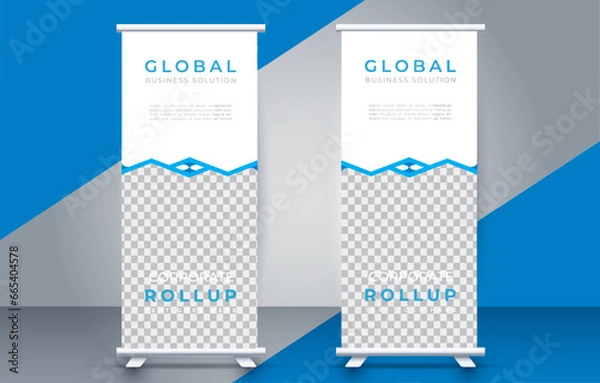 Fototapeta Modern roll up banner design template. flyer. pull up. presentation. brochure. poster. advertisement. print media
