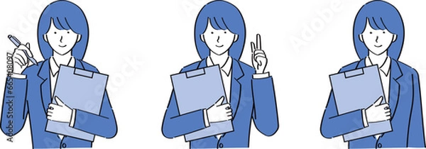 Obraz バインダーを持ってポーズをとるスーツ女性