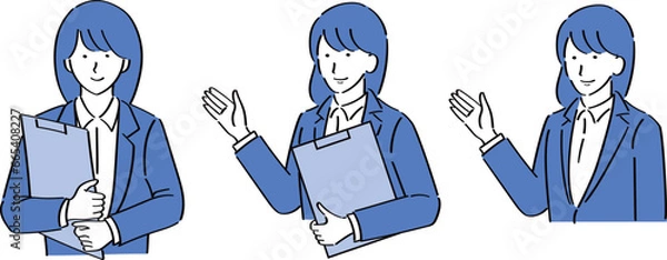 Obraz バインダー持って案内するスーツ女性