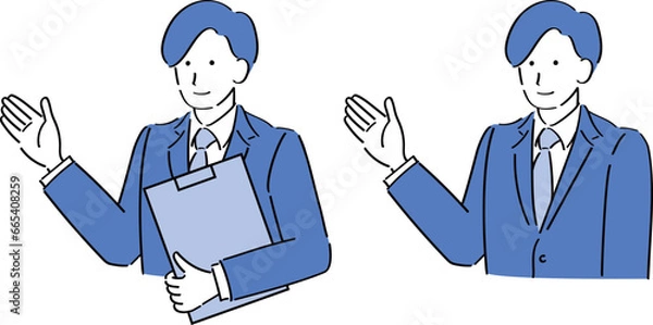 Obraz バインダー持って案内するスーツ男性