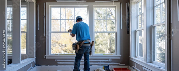 Fototapeta The builder installs windows . generativr ai