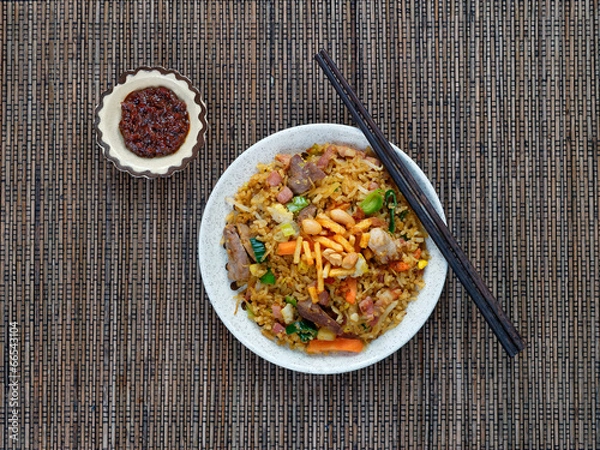Obraz Nasi goreng with sambal, Indonesian fried rice with chili paste