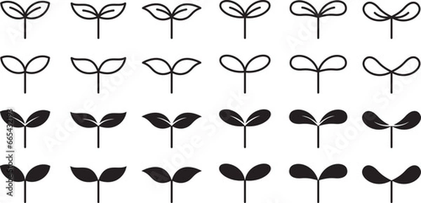 Obraz 双葉、芽、葉っぱのベクターイラストセット