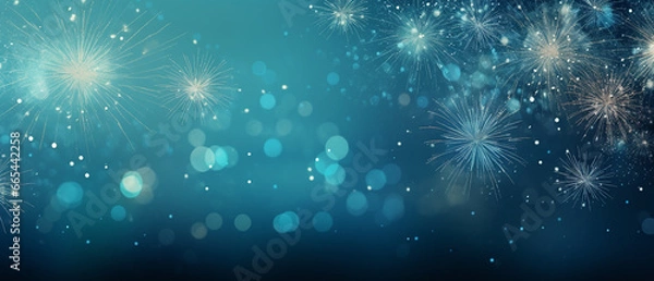 Fototapeta Teal blue glitter with firework background of glitter with  Bokeh light Glitter