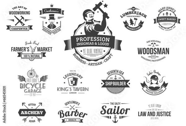 Fototapeta 15 Retro labels for professions, business and artisans.