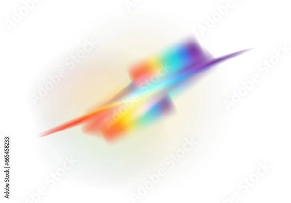Fototapeta Iridescent crystal leak glare reflection effect. Optical rainbow lights, glare, leak, streak overlay. Falling confetti. Colorful lenses and light flares with transparent effects. PNG.