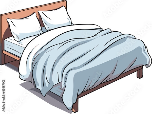 Fototapeta A colorful, simplistic vector image depicting a bed in a comic-style. The design captures a minimalistic essence with flat colors.