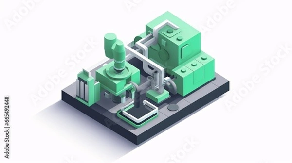 Fototapeta Isometric Green Manufacturing factory production plant icon - generative AI