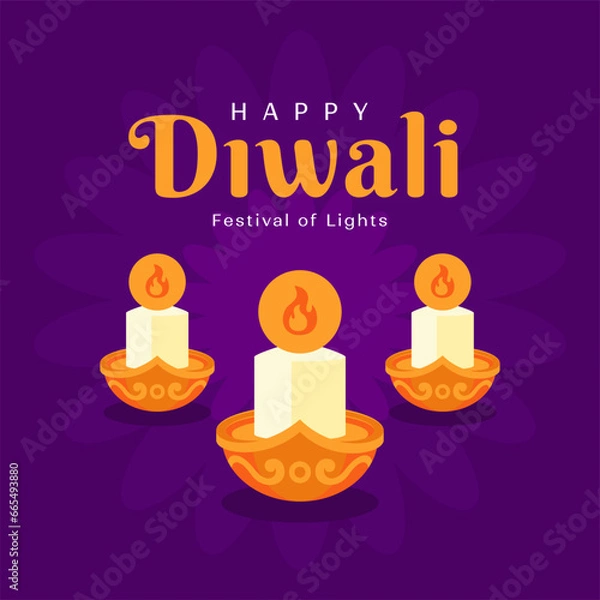 Fototapeta purple vector flat illustration for diwali festival celebration