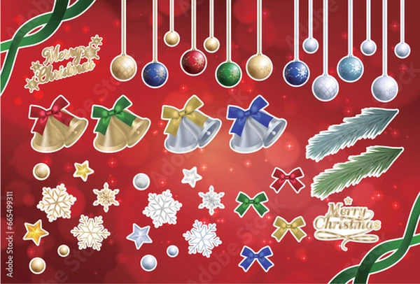 Obraz クリスマスのイラストセット（白フチ付き）