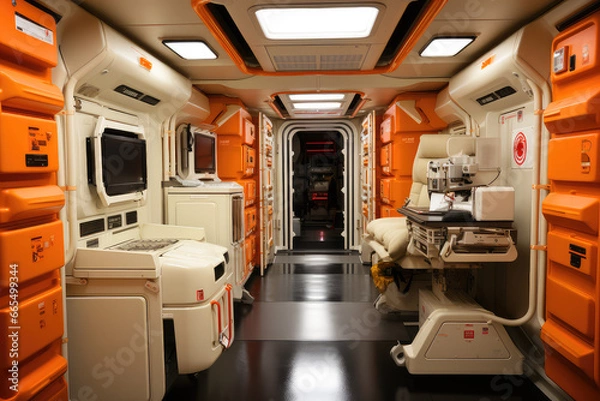 Fototapeta Inside the Advanced Medical Center of an Alien Spacecraft Station - Generative AI