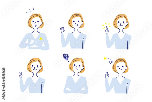 Fototapeta ショートボブの女性バストアップポーズ集-1