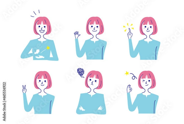 Fototapeta ショートボブ前髪ありの女性バストアップポーズ集-1