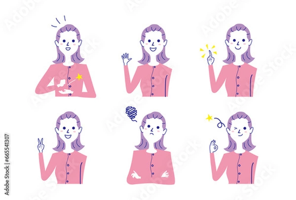 Fototapeta ポンパドールの女性バストアップポーズ集-1