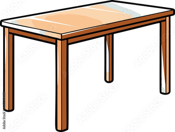Fototapeta A vibrant, playful comic-style vector image featuring a simple and minimalistic design with flat colors, showcasing a table.