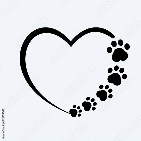 Fototapeta Animal love symbol paw print with heart, isolated vector