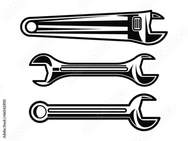Obraz Set of monochrome wrench elements. Isolated on white background