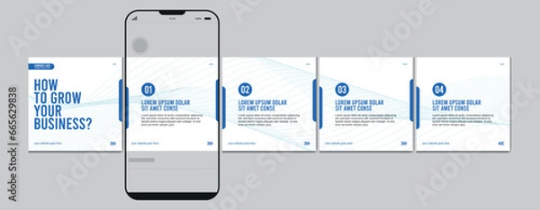 Fototapeta Set of Linkedin Carousel Post, editable social media Instagram carousel post, modern and creative business carousel post template, eps 10.