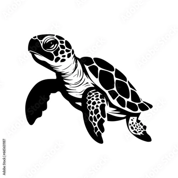 Fototapeta Sea turtle hand drawn engraving style sketch Underwater animals Vector illustration., ai generated