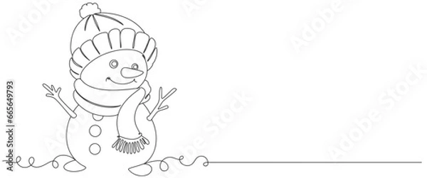 Fototapeta Snow man line art style vector illustration