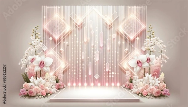 Obraz Modern Rose-Toned Wedding Backdrop with Luminous Elegance