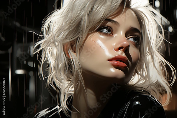 Fototapeta Mix Of Painted And Real Portrait Of A Young Woman - Generative AI
