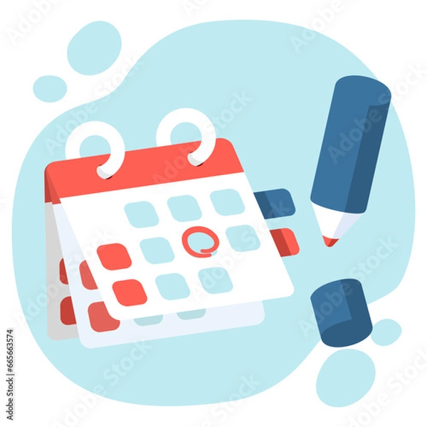 Fototapeta Red pen marks the date, holiday, priority, important, reminder day on calendar concept on blue  background. Vector illustration Cute design for banner and poster.