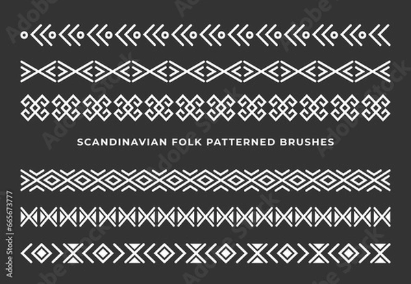 Obraz Collection of patterned brushes, decorated with scandinavian ethnic folk ornaments, seamless on both sides