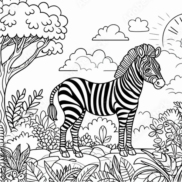 Fototapeta vector zebra coloring book illustration
