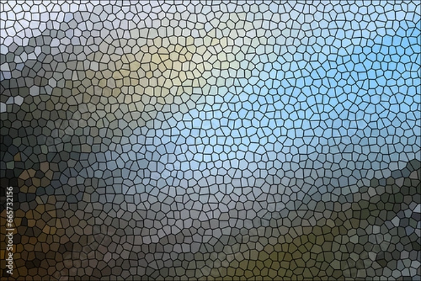 Obraz Translucent stained glass backdrop with sky and nature silhouettes