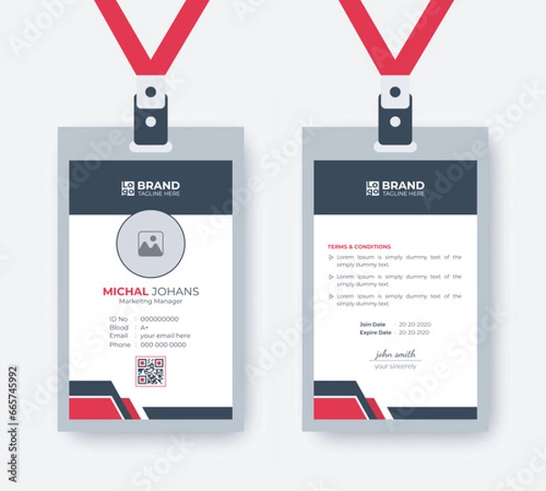 Obraz RED ID Card Design Template. Luxury, Modern, Elegant, Professional Minimalist Business Identity Card. Employee ID Card Template. Vector illustration