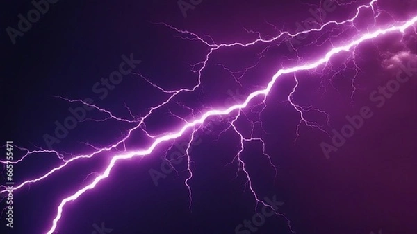 Obraz lightning in the night sky A lightning bolt with a fractal shape and a blue and purple color scheme 